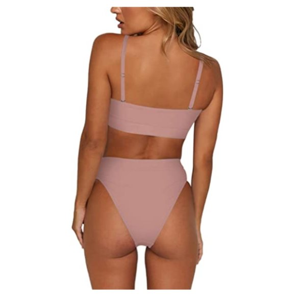 Pink High Waisted 2 pc Bikini Set Bathing Set L - Picture 2 of 3
